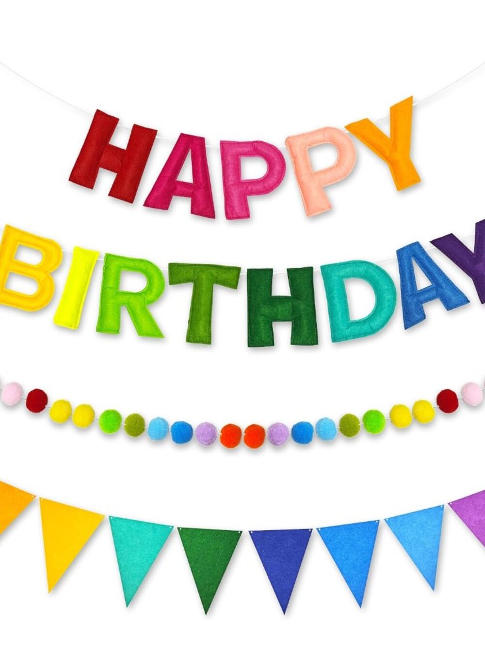 3 PCS Pre-Strung 3D Happy Birthday Banner Decorations, Rainbow
